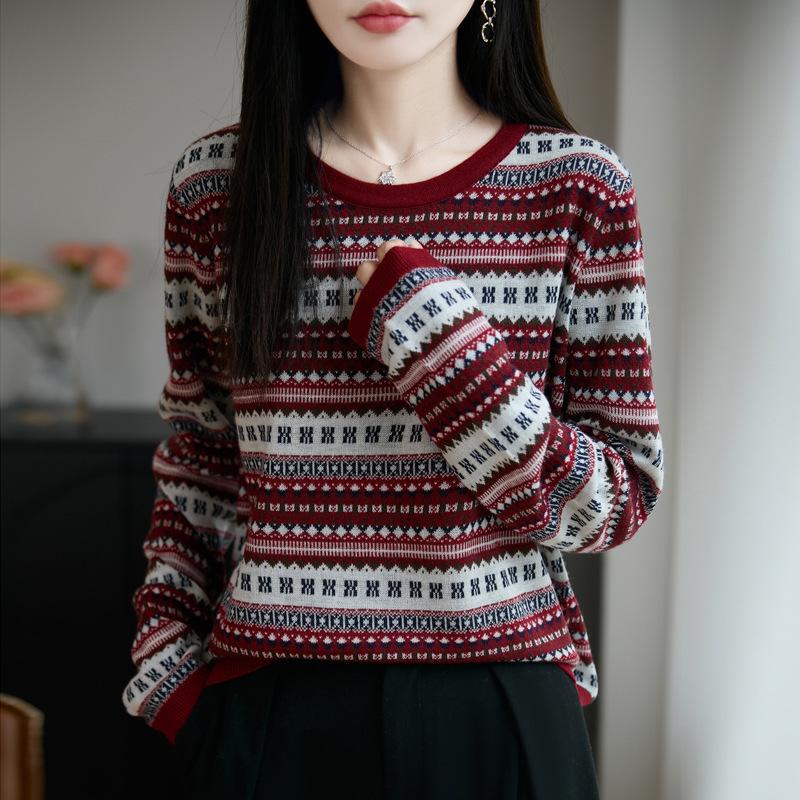 Round-neck Early Autumn Sweater Thin Knitted Sweater Women's Spring and Autumn New Style Multi-color Base Shirt