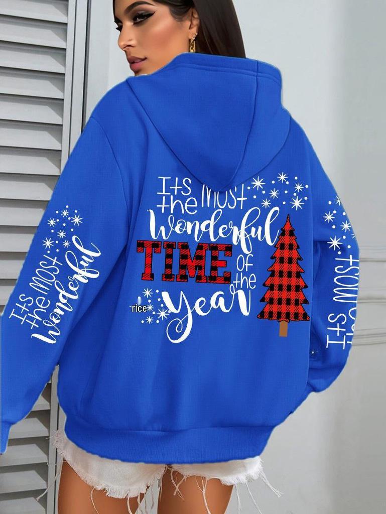 Women's Creative Christmas Tree Print Hoodie - Casual Loose Autumn Pullover