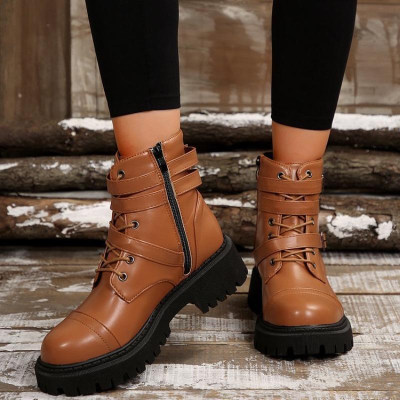 Large Size Thick-soled Thick-heeled Martin Boots for Women, Autumn and Winter New Style Belt Buckle Fashion Boots for Women