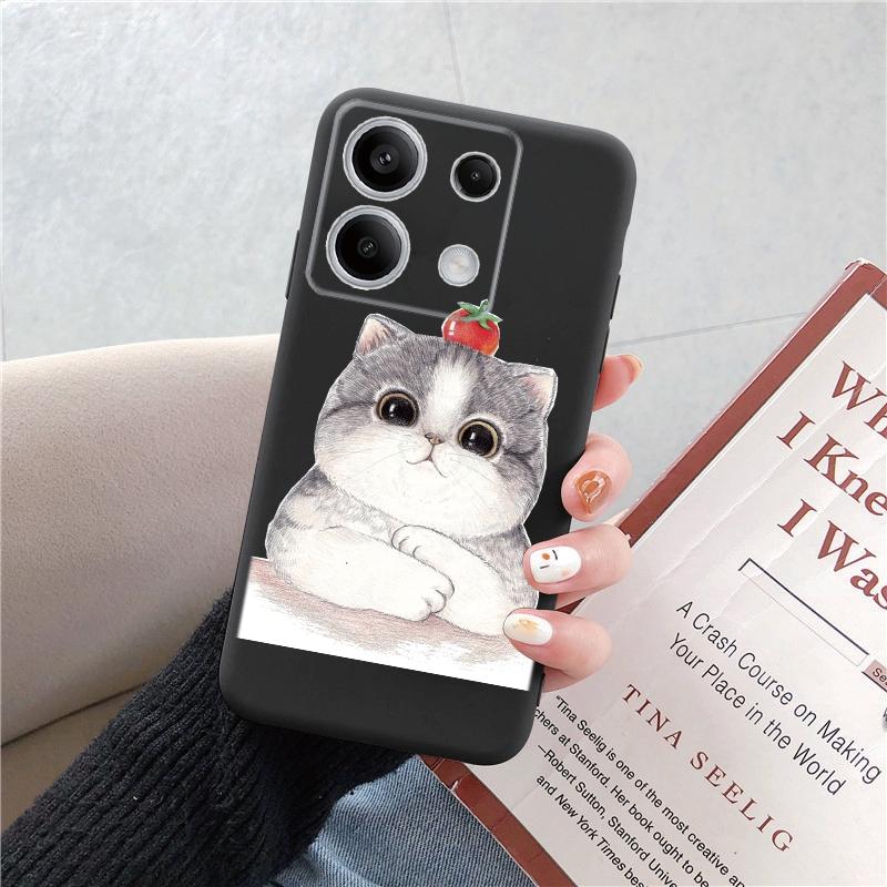 Funny Cat Patterned Soft Black Silicone Phone Case For Samsung Galaxy A55 A54 A34 A15 S24 Xiaomi Redmi Note 13 Pro Camera Shockproof Protective Cover