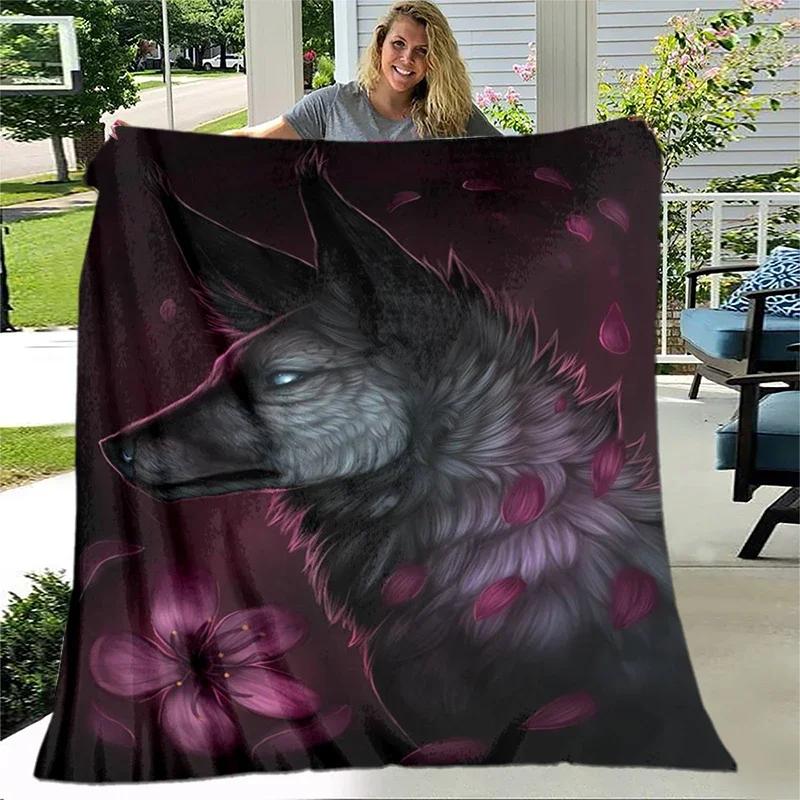 Arte Fantasia Lupo Morbido Peluche Divano Letto Lancio Cartone Animato Picnic Coperte Moderna Coperta di Flanella Stampata Copriletto Regalo