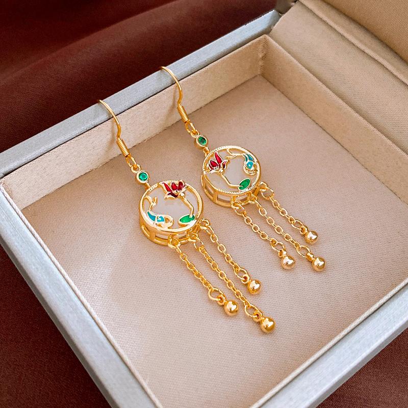 Boucles d'oreilles Guofeng Aiguille d'argent Zircon Franges Rétro Luxe Léger Haut de gamme Boucles d'oreilles Puces Niche Polyvalentes