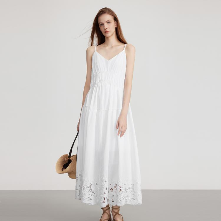 ELLE French Elegant Simple Fashion Solid Color Long Dress Spaghetti Strap Dress Women Dresses L8SLM332