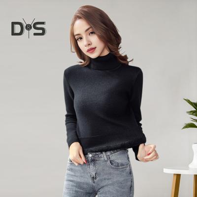 Women Knitting Tops High Collar Long Sleeve Solid Color Warm Fleece Lining Pullover Tops Slim Fit Thickened Knitwear Daily Wear