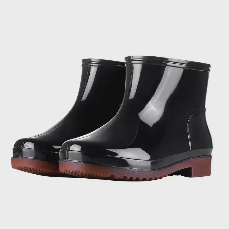 Vanntette sklisikre varme gummiregnstøvler for menn med fortykket lavskaftdesign