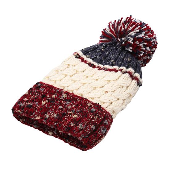 Women Winter Knitting Hat with Pom Poms Decor Patchwork Color Autumn Winter Jacquard Hat Windproof Breathable Headwear