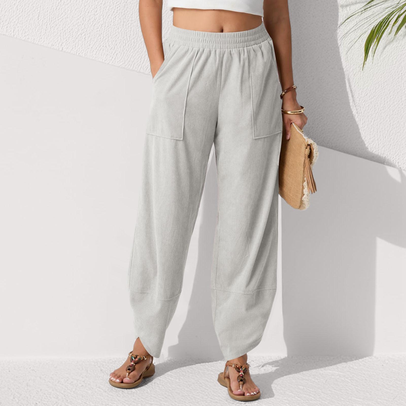 

Модные женские однотонные повседневные укороченные брюки с карманами XL белый