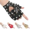 Edgy Fingerless Gloves Studded Details Half Finger Gloves Studded Leather Gloves  Hip-Hop