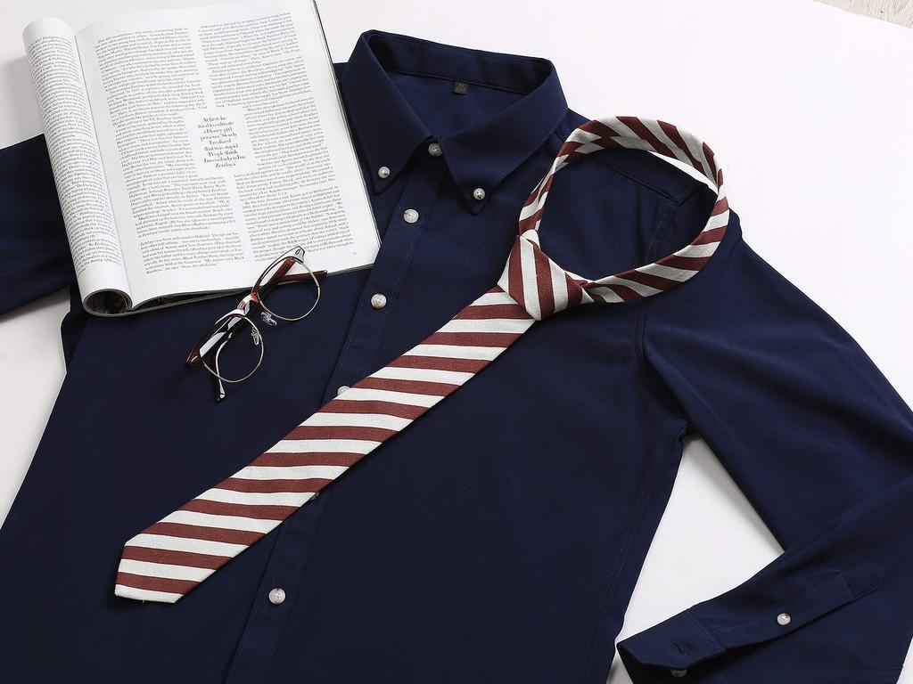 [Allegra K] Linen Stripe Narrow Tie, 6cm, Formal, Casual, Business, Men's, Red, 6cm