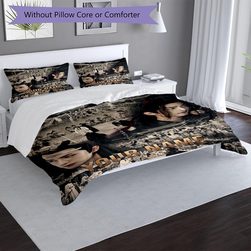 3pcs Custom Name Era Warriors Printed Bedding Set Duvet Cover Closure Includes 1 Duvet Cover & 2 Pillowcases, Soft and Comfortable for All Seasons.