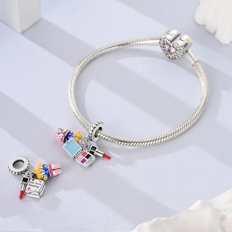 Genuine Charm Copper Creative Cosmetic Lipstick Bead Fits Charm Plata Bracelet For Women Women Jewellery Crafting DoItYourself