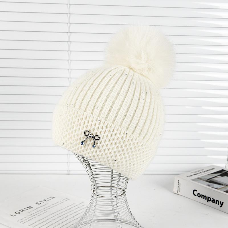 

Осенне-зимняя шапка-помпон для девочек, повседневная, бархатная, утолщенная, с защитой ушей, вязаная шапка, милая теплая шапка One size белый