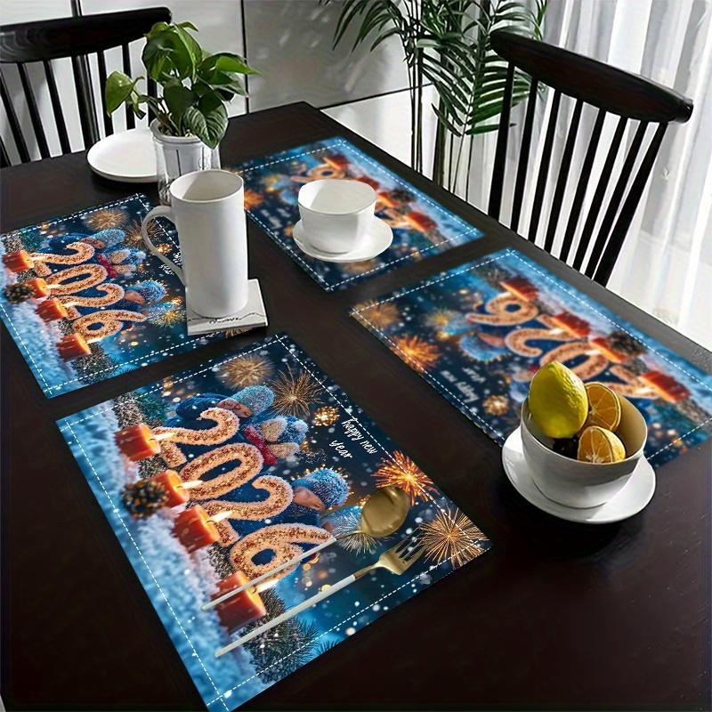 6PC Flat Printing Placemat Wishing You A Bright and Cheerful New Year 2026 Daily Dining Decoration Party Tableware