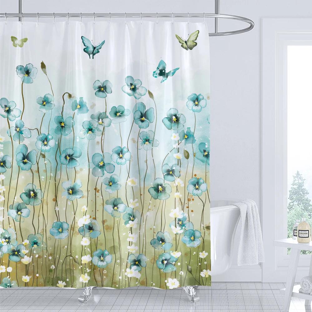 

Floral Shower Curtain Watercolor Flower Plant Curtain With Hooks, Waterproof Shower Curtain, Shower Curtains For Bathroom W60H190(CM)-1 Pcs