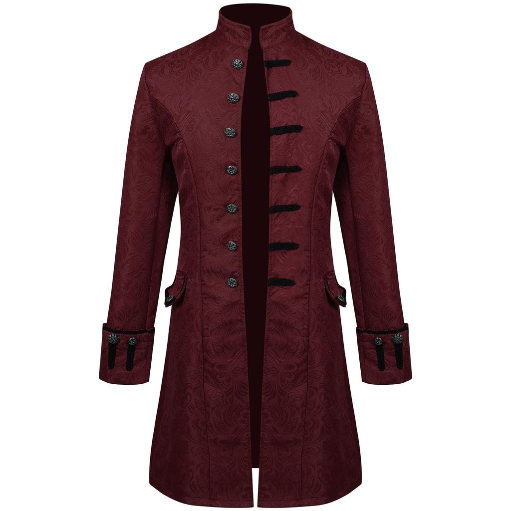 2025 European & American Men's Solid Color Steampunk Retro Coat with Stand Collar.