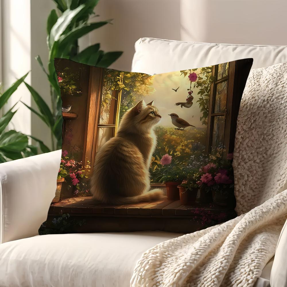 Charming Cat  themed cushion cover For Pillow Printing Sofa Decoration Home Car Room Coffee Shop Office Nordic Simplicity