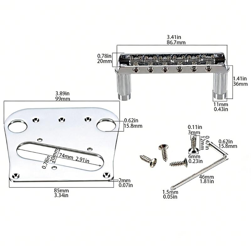 6 Saddles Bridge and Stabilizer Plate Guitar Bridge Upgrade Set For B5 And B50 Models Professional Guitar Accessory