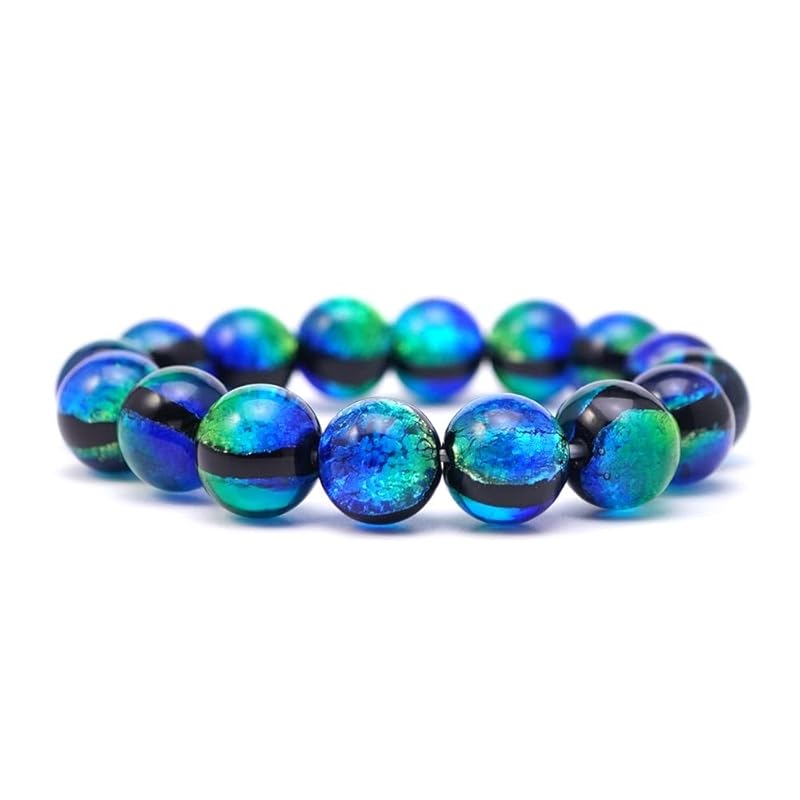 

dragonfly ball blue green 12mm round ball breath bracelet inner circumference Approximately 14.5cm Kerama Marine firefly glass natural stone power