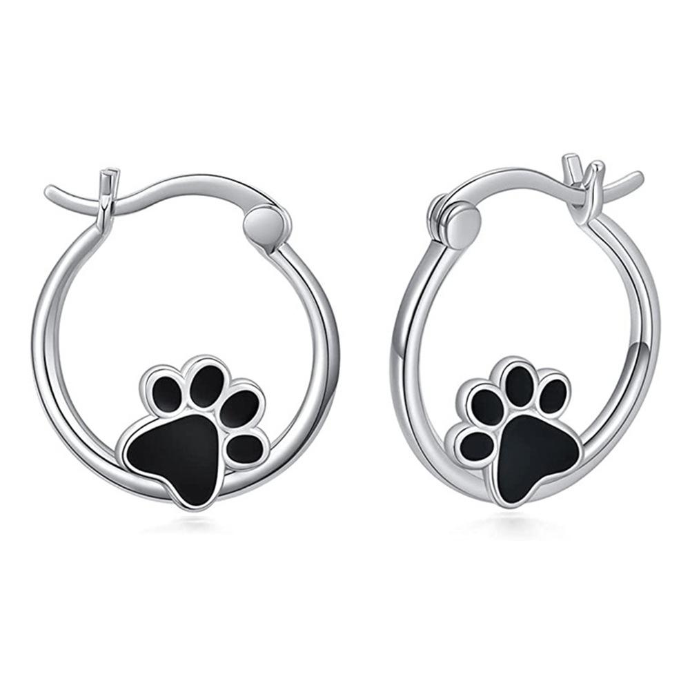 Ear Buckles, Black Epoxy Cute Animal Cat Claw Earrings, Sweet Heart Dog Footprint Earrings.