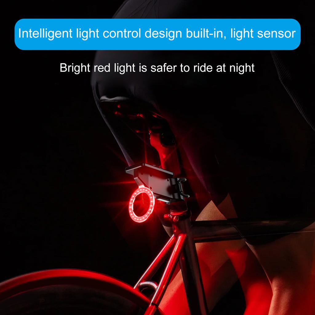 Rechargeable Solar Bicycle Rear Light Heart/Round Bike Taillight Mountain Bike Rear Light Cycling Safety Warning Lamp