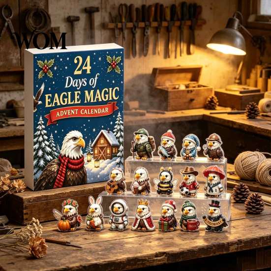 Christmas Advent Calendar Eagle Calendar, 24Pcs Acrylic 2D Ornament Set with Mini Festive Home Decoration Cartoon Figures, Tree Hanging Decor,
