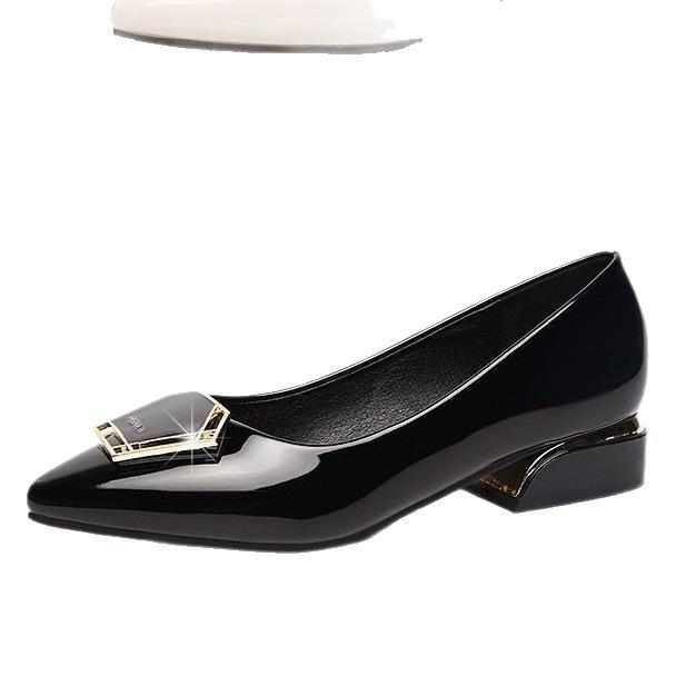 Internet celebrity soft leather single shoes women's 2025 autumn new low heel thick heel versatile shallow mouth women's shoes pointed evening wo