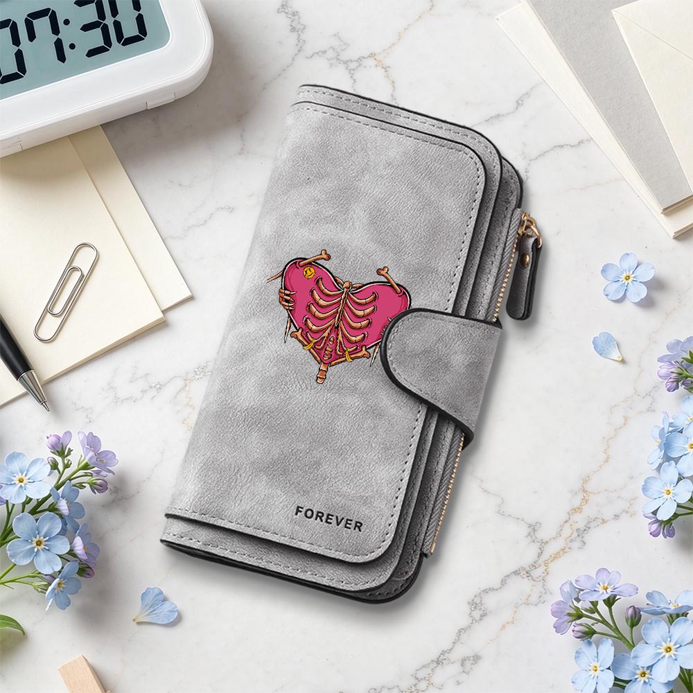 Gothic Skeleton Heart Pattern Long Wallet Forever Fashion Multifunctional Daily Cash Card Storage Purse