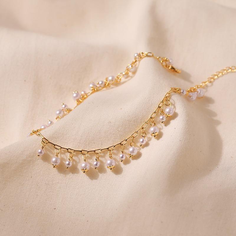 Women 18k Gold Plated Abs Pearl Pendant Exotic Anklet Jewelry