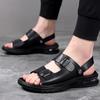 Fashion Men's Summer Sandals and Slippers Leather Sandals Adult Thick-soled Beach Shoes Non-slip Open-toe Leather Dual-purpose Sandals