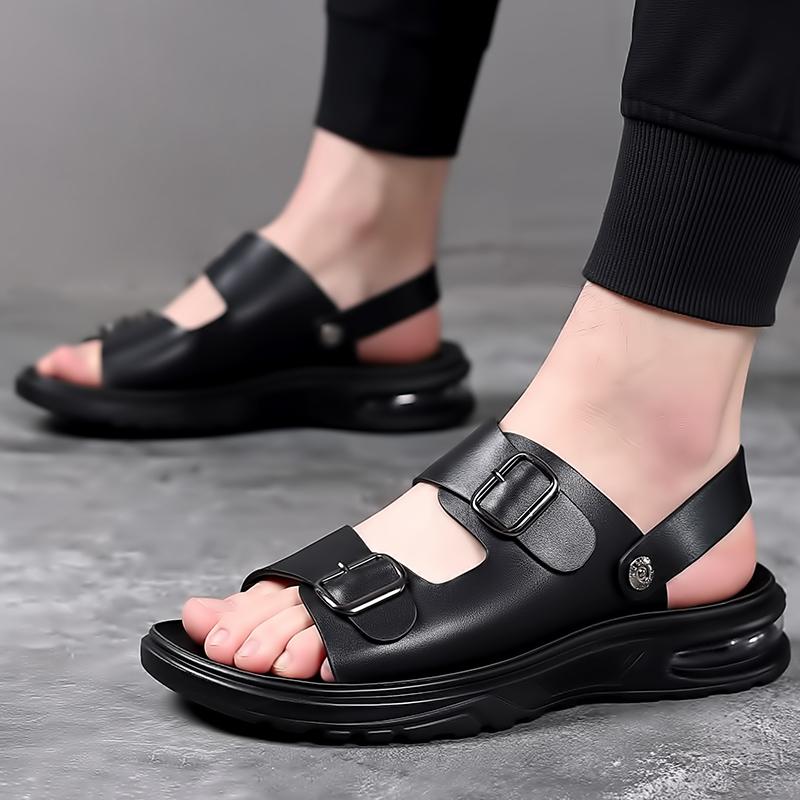 Fashion Men's Summer Sandals and Slippers Leather Sandals Adult Thick-soled Beach Shoes Non-slip Open-toe Leather Dual-purpose Sandals