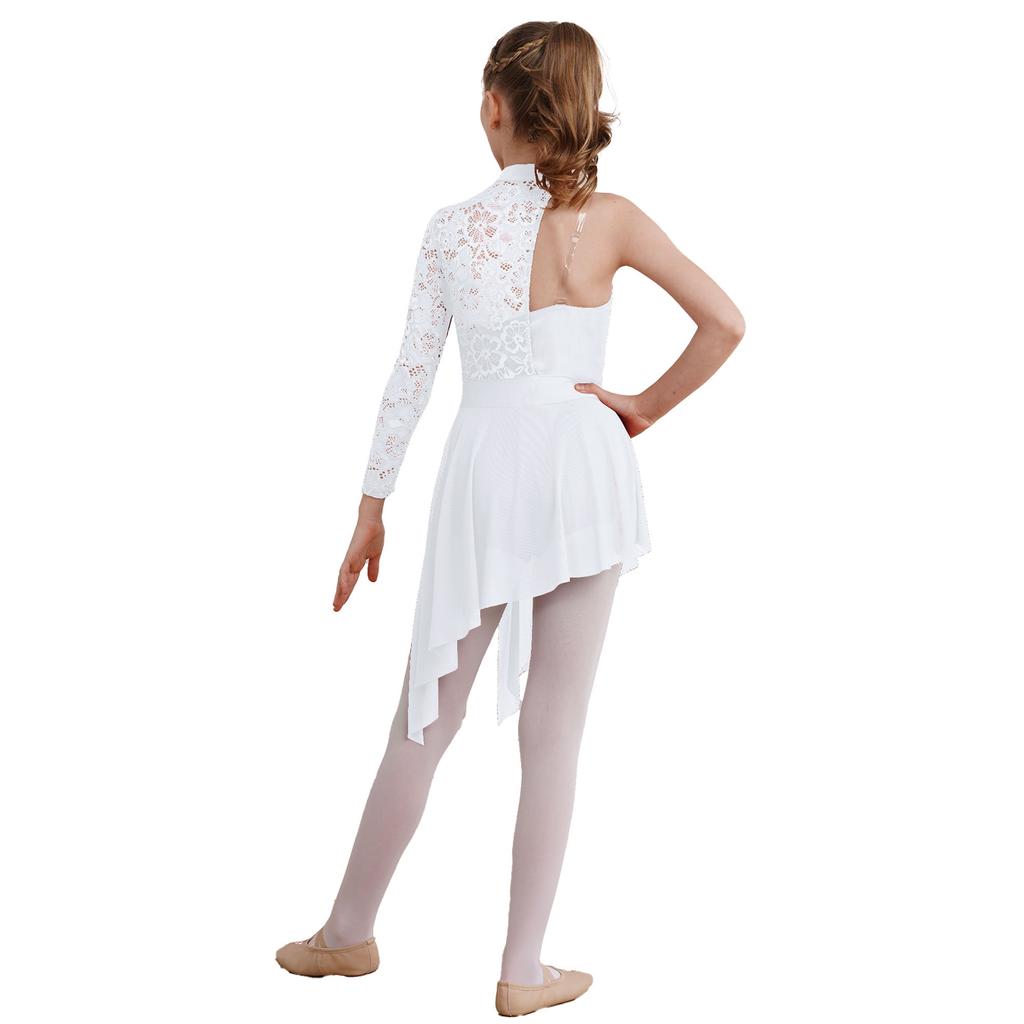 Jenter Lyrisk Dansedrakt Halv Blomsterblondetopp Asymmetrisk Kant Boyshorts Ett Stykke Jumpsuit for Danseopptreden
