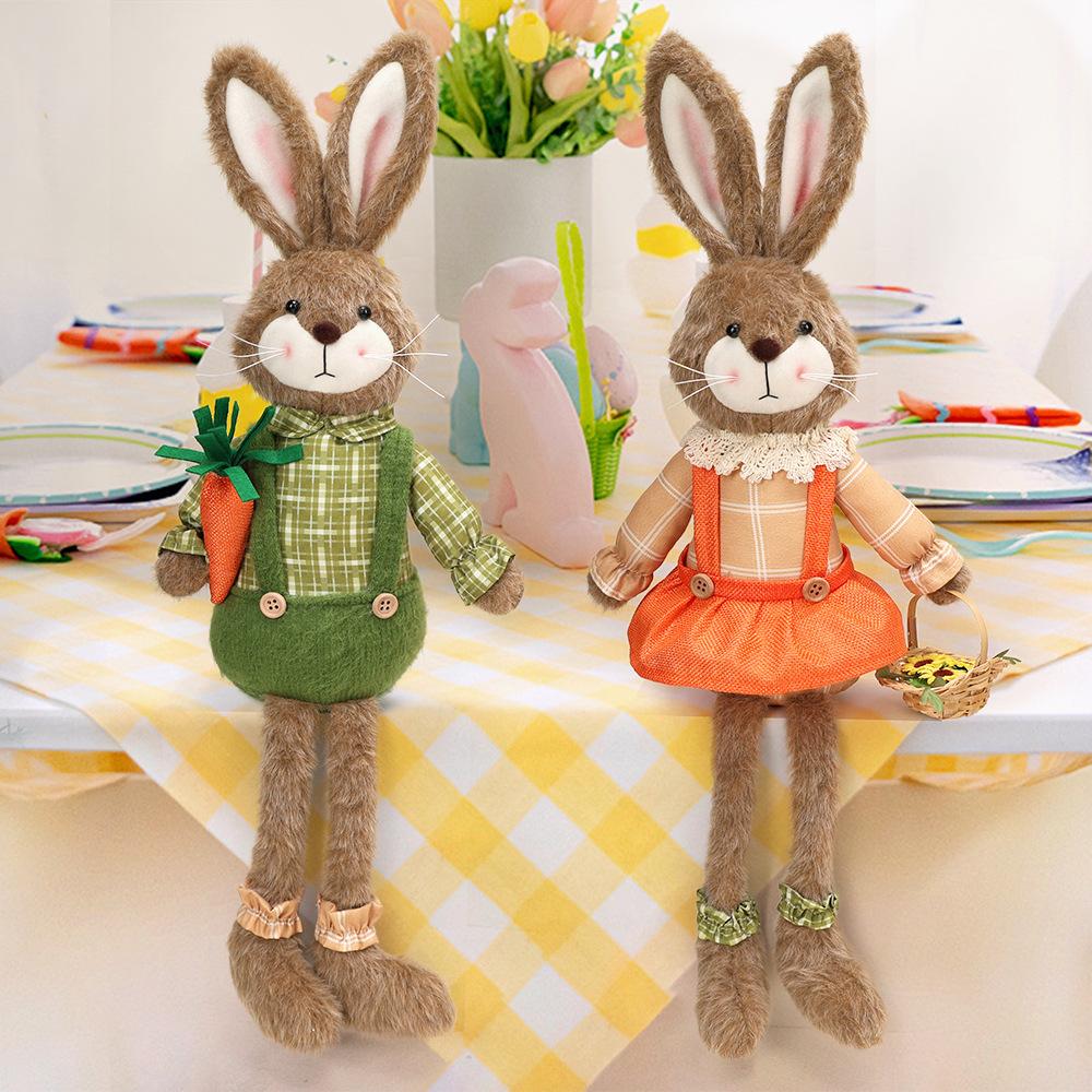 Easter Bunny Figurine Holding Flower Basket and Carrot Creative Cute Rabbit Statue Spring Farmhouse Home Table Decor Ornament