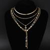 5pcs Fashion Cross Colorful Crystal Necklaces Set for Women Boho Vintage Simple Y-Shaped Pendant Necklace Christian Jewelry Gift