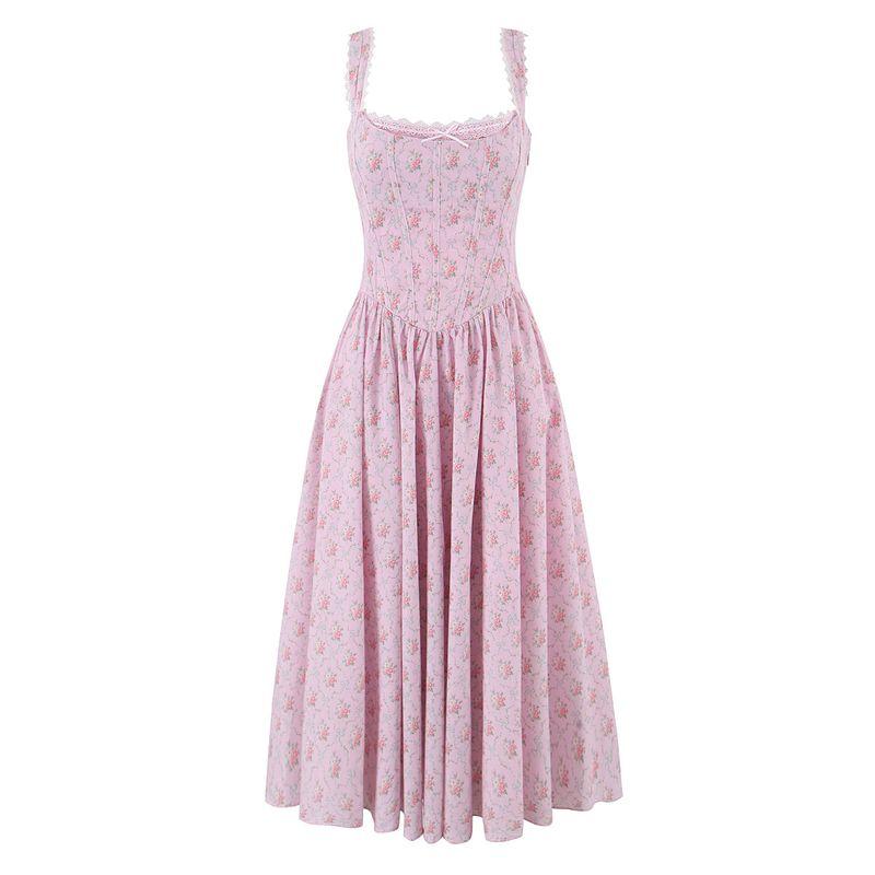 

Raspberry Jelly House Same Style French style Sweet Floral Exquisite Lace Stitching Back Strap Sling Dress Raspberry Cream L