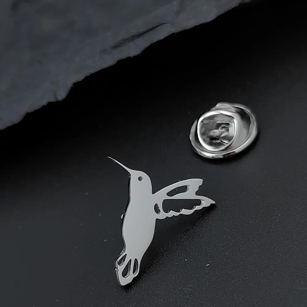 Stainless Steel Hummingbird Brooch Men Cute Animal Design Jewelry Wedding Men's Shirt Suit Badge Lapel Pins Accessory