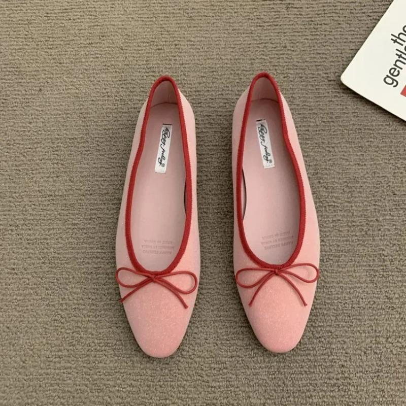Elegantbow Französischer Stil Damen Ballerinas 2025 Neu Abendliche Feen Tweed Schuhe Gummisohle Winterschuhe für Damen