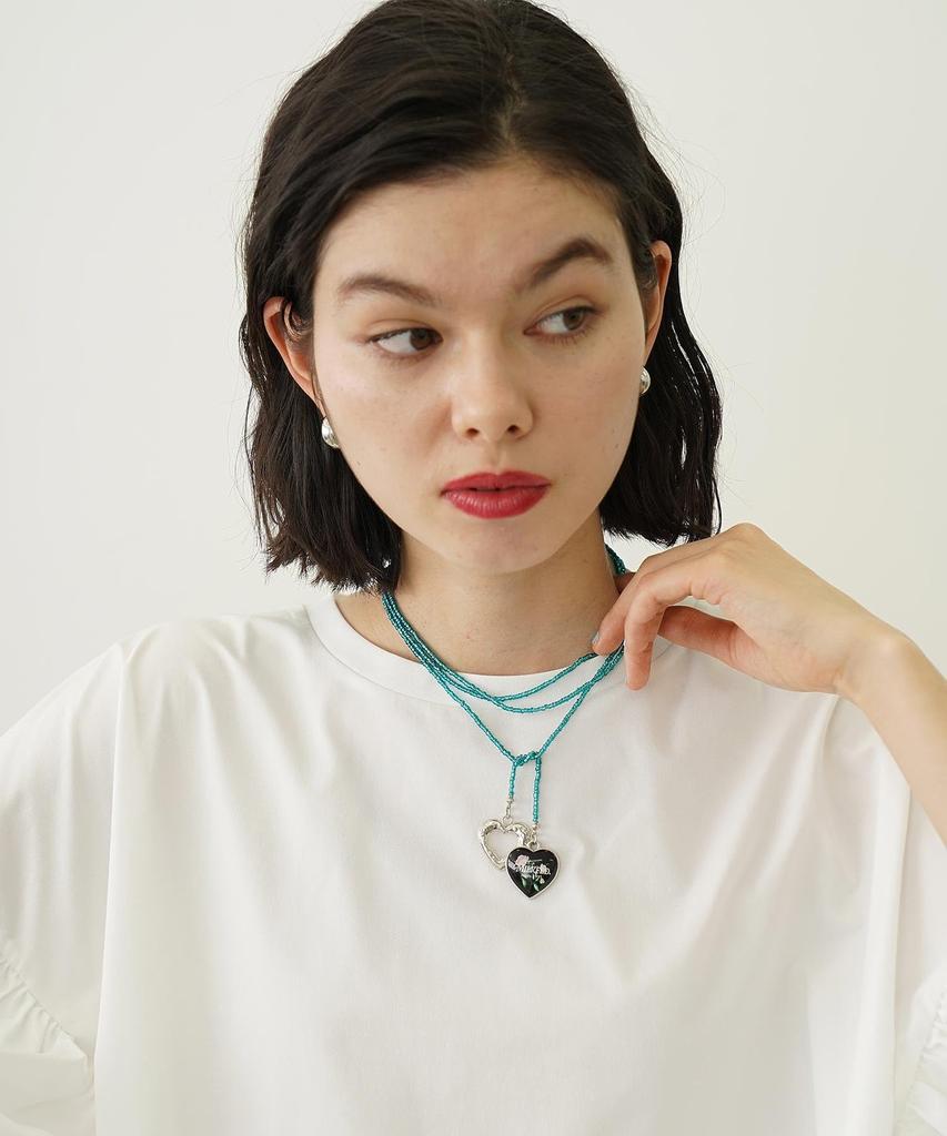 [Milkfed] Beads and Heart Charm Necklace 103252054008 Green One Size