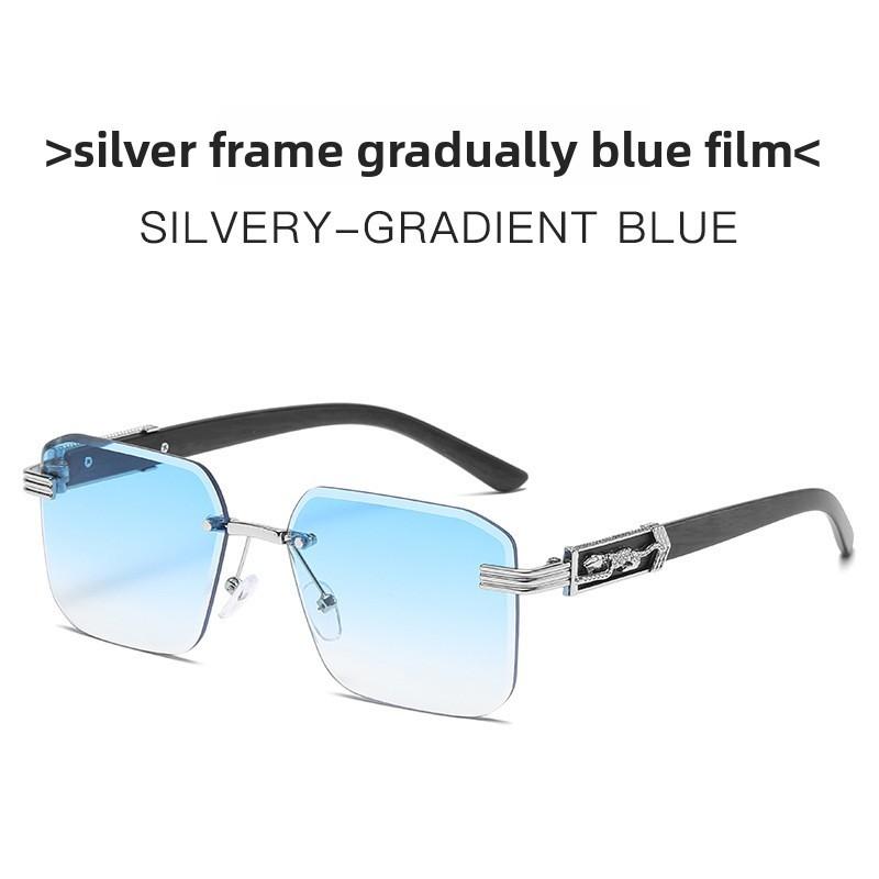Leopard Theme Minimalist Metal Frame Square Sunglasses With Gray Lenses For Travel And Parties