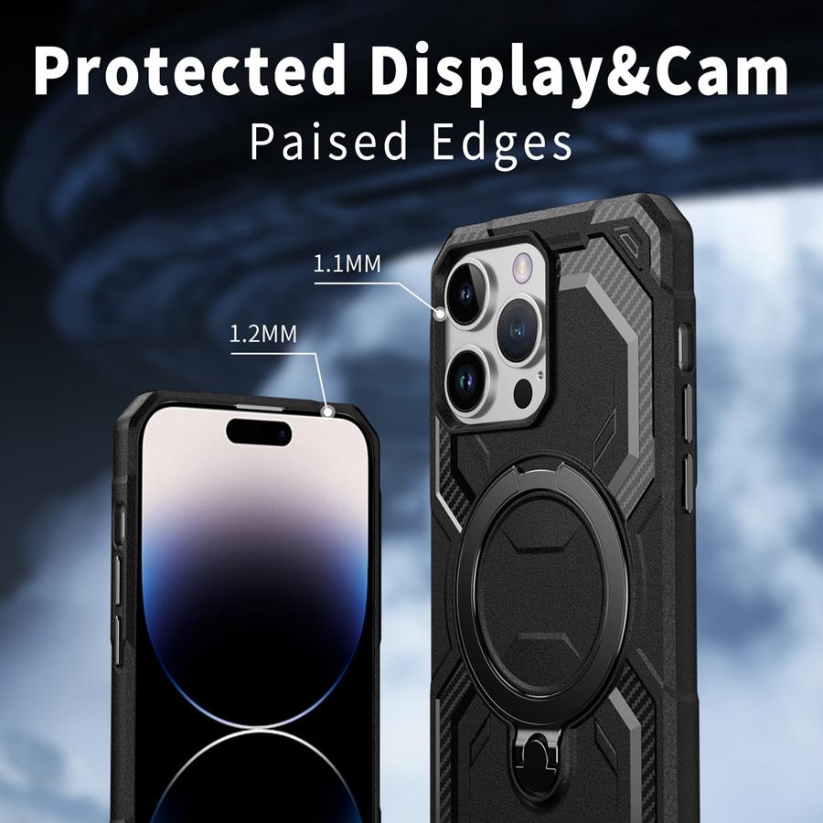 Armor Phone Case for iPhone 16 15 14 13 12 11 Samsung S25 S24 S23 S22 Google Pixel 9 Pro Ring Stand Holder Case Cover Suitable for Wireless Charging