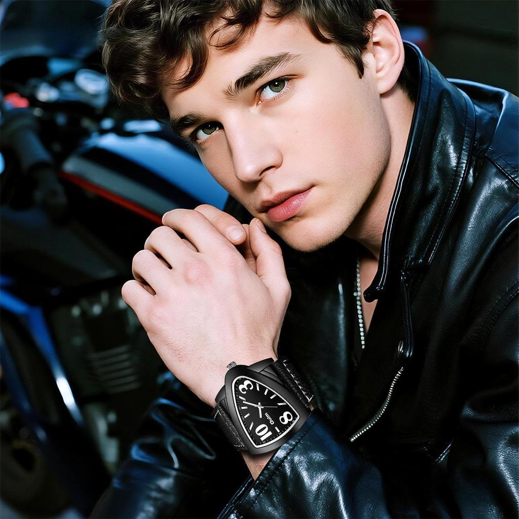 Men's Triangle Wristwatch - Novelty, Waterproof, Leather Strap, Antique Style, Luminous, Analog Quartz Watch - Men's Accessory - Perfect Gift for