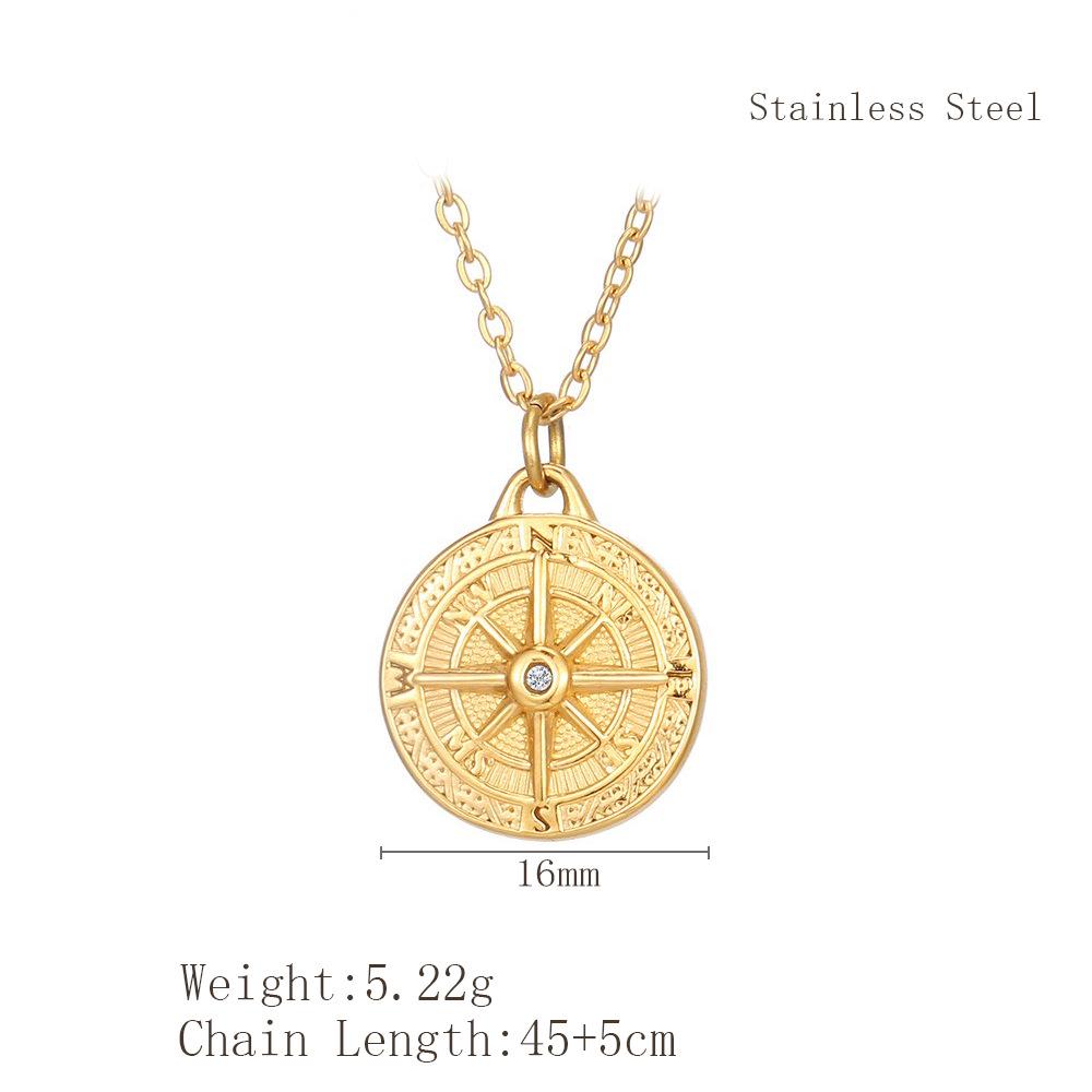 Minimalist Titanium Steel Compass Necklace: Versatile Unisex Pendant on a Short Stainless Steel Clavicle Chain
