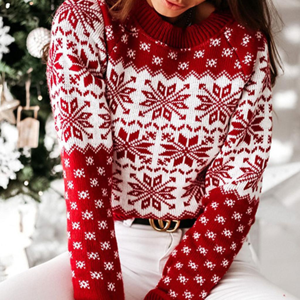 Autumn and winter new women's sweater Christmas snowflake long-sleeved knitted fashion crew neck pullover knitted sweater