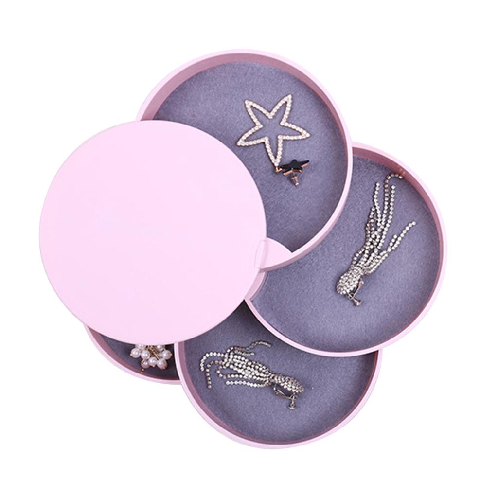 Tragbare Schmuckschatulle Reise-Schmuckkoffer 4-lagiger drehbarer Ohrring-Aufbewahrungsorganizer mit Spiegel Rosa