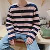 "Unisex Trendy Black & White Striped Long-Sleeve Crew Neck T-Shirt"