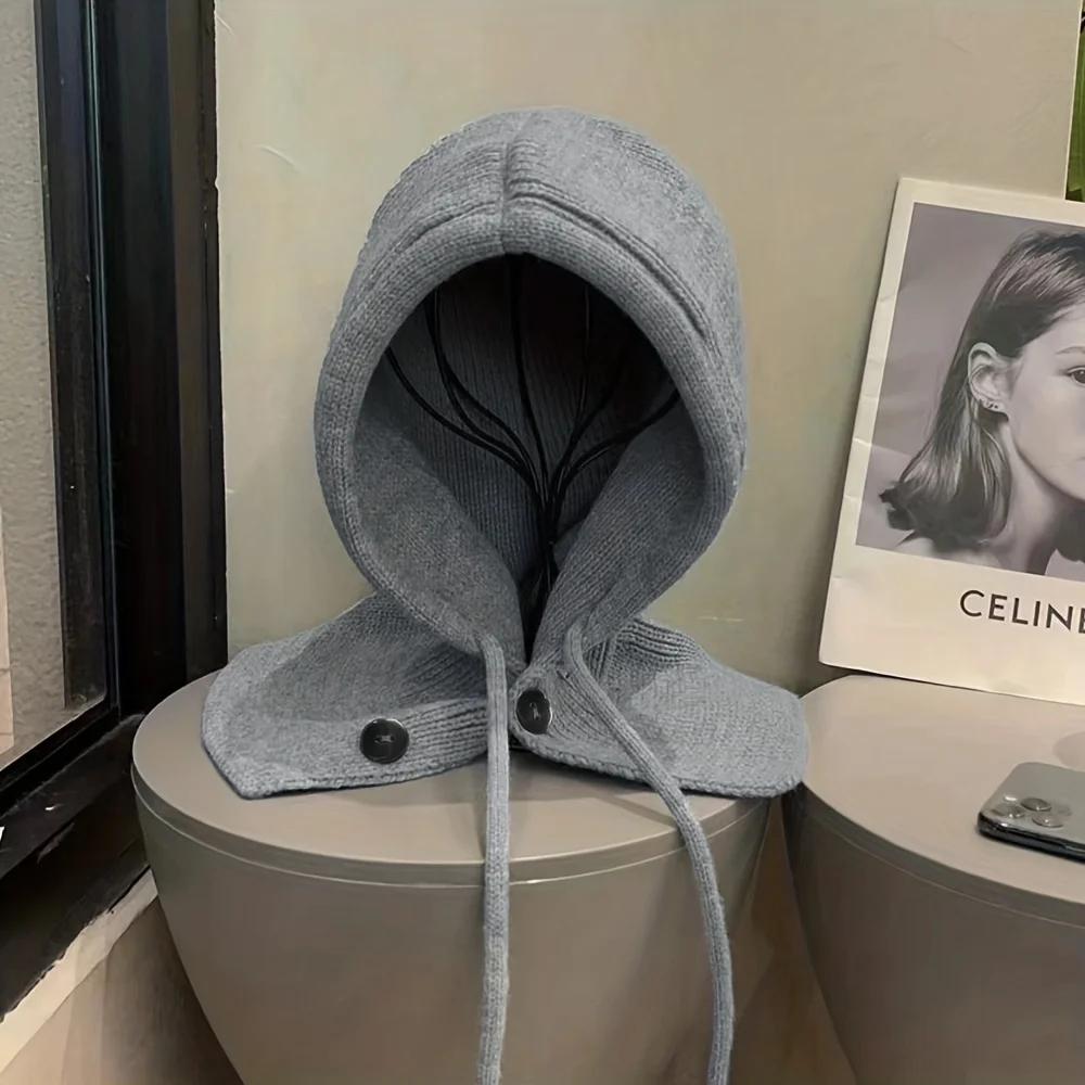 

Autumn and Winter Balaclava Hat - Elastic Hooded with Snap Closure, Thickened Warm Balaclava for Men/Women сірий