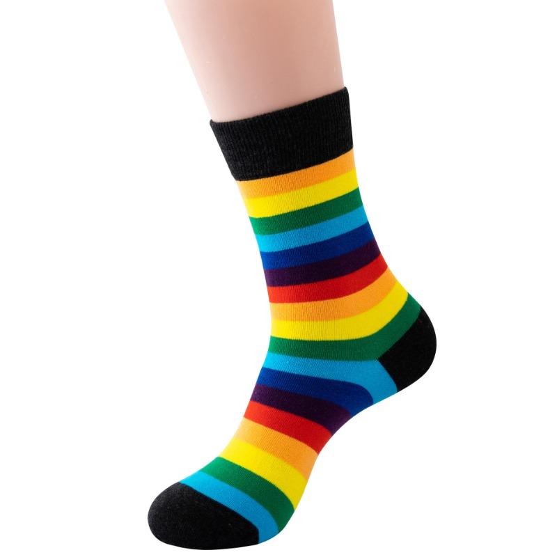 Men Spring and Autumn New Striped Rainbow Sports Cotton Long Socks