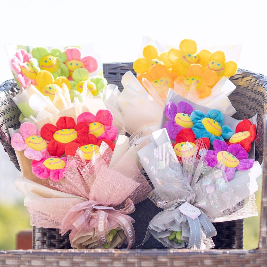 LOZIZI Smile Flower Plush Bouquet, Korean Artificial Never-Wilting Flowers, Gift for Birthday, Anniversary & Get Well, with Message Card, Purple