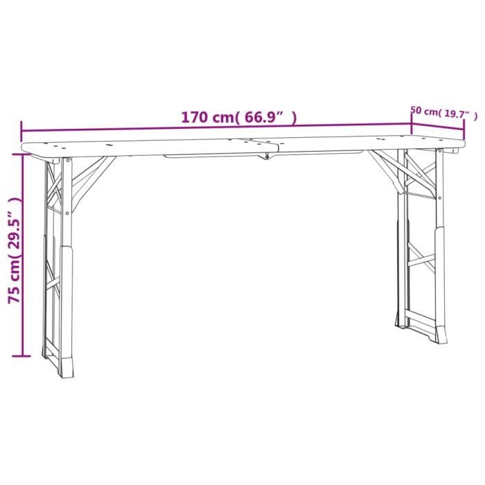 VidaXL Table à bière pliable 170x50x75-105 cm bois massif de sapin 363114