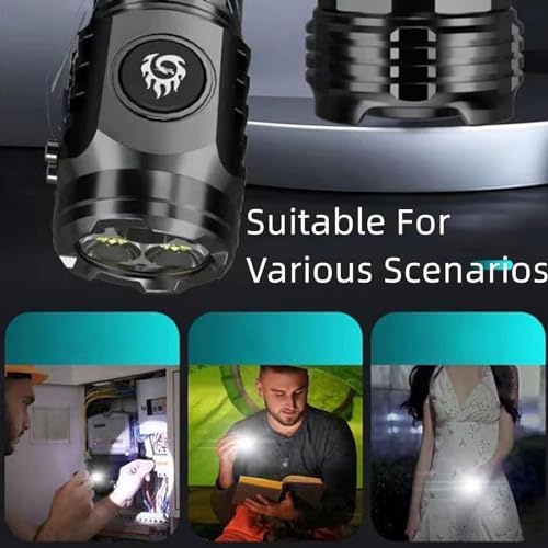 Strong light, super bright home charging, outdoor night riding, portable LED long-range flashlight, three-eyed little monster flashlight, black.