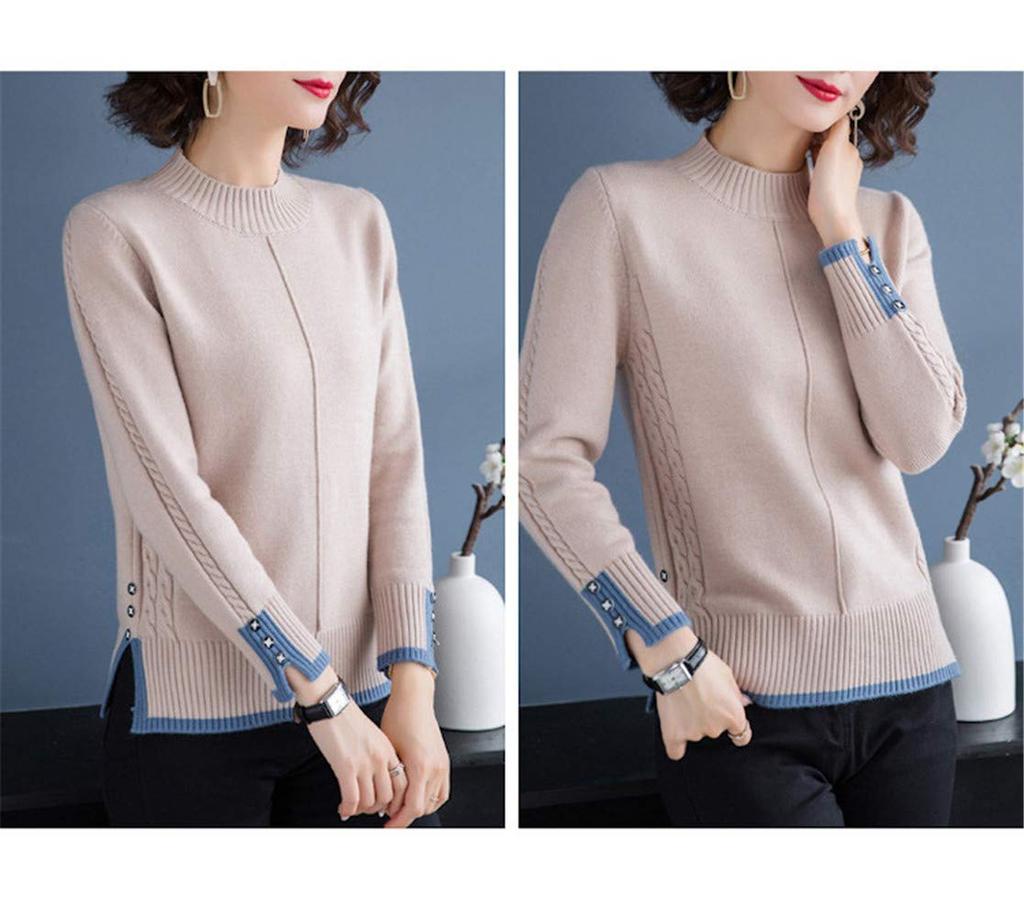 Mouhoukyo Long Sleeve Knitted Undershirt with Round Neck Pullover 6 Colors Available One for and Winter Women's Sweater, (Khaki, Size) Spring, Autumn,